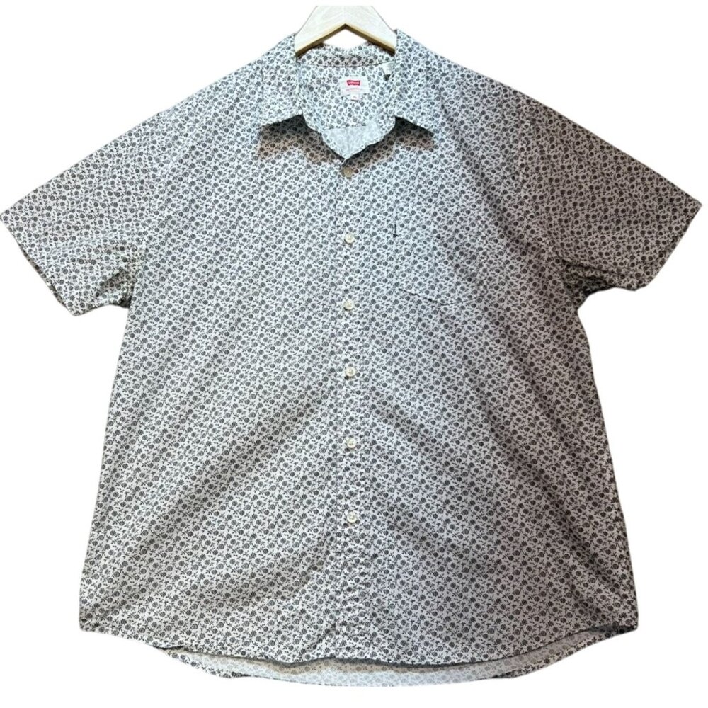 Levi's Mens Button Up Cotton Shirt Short Sleeve Summer Sz XL White Black Printed